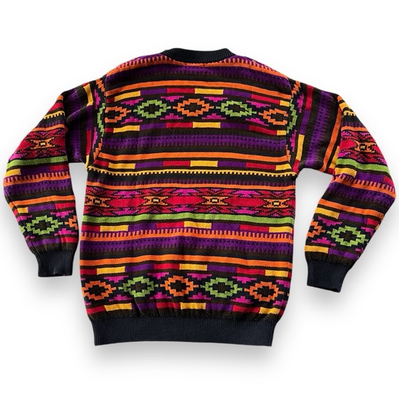 Vintage 80s United Colors of Benetton Multicolor Aztec Cotton Sweater Size XL - Picture 2 of 8